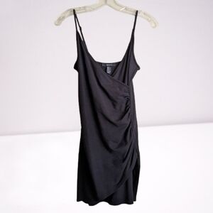Forever 21 Dress Mini Faux Wrap Bodycon Black Thin Adjustable Straps V-n…